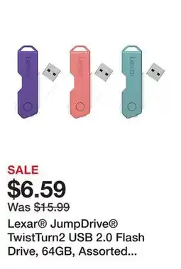 Office Depot Lexar JumpDrive TwistTurn2 USB 2.0 Flash Drive, 64GB, Assorted Colors, LJDTT2-64GABOD20 offer