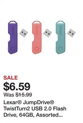 Office Depot Lexar JumpDrive TwistTurn2 USB 2.0 Flash Drive, 64GB, Assorted Colors, LJDTT2-64GABOD20 offer