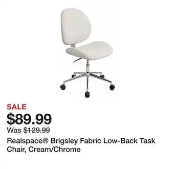 Office Depot Realspace Brigsley Fabric Low-Back Task Chair, Cream/Chrome offer