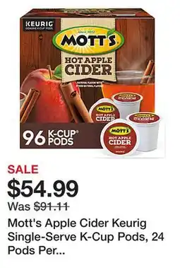Office Depot Mott's Apple Cider Keurig Single-Serve K-Cup Pods, 24 Pods Per Pack, Case Of 4 Packs offer