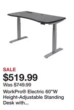 Office Depot WorkPro Electric 60W Height-Adjustable Standing Desk with Wireless Charging, Black offer