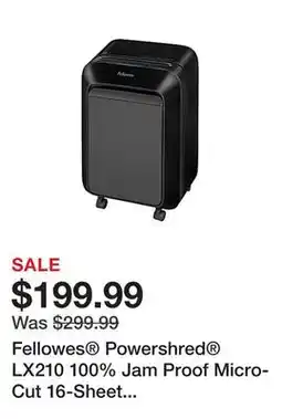 Office Depot Fellowes Powershred LX210 100% Jam Proof Micro-Cut 16-Sheet Shredder, Black 5015201 offer