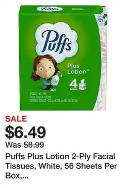 Office Depot Puffs Plus Lotion 2-Ply Facial Tissues, White, 56 Sheets Per Box, Pack of 4 Boxes offer