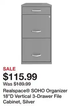 Office Depot Realspace SOHO Organizer 18D Vertical 3-Drawer File Cabinet, Silver offer