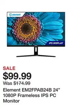 Office Depot Element EM2FPAB24B 24 1080P Frameless IPS PC Monitor offer