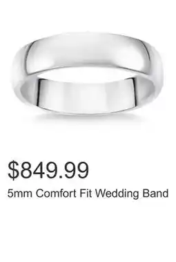Costco 5mm Comfort Fit Wedding Band offer