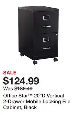 Office Depot Office Star 20D Vertical 2-Drawer Mobile Locking File Cabinet, Black offer