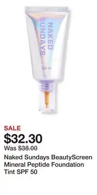 Ulta Beauty Naked Sundays BeautyScreen Mineral Peptide Foundation Tint SPF 50 offer
