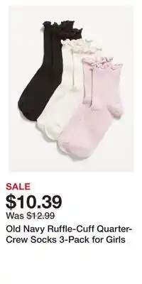 Old Navy Old Navy Ruffle-Cuff Quarter-Crew Socks 3-Pack for Girls offer