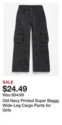 Old Navy Old Navy Printed Super Baggy Wide-Leg Cargo Pants for Girls offer