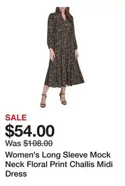 Belk Women's Long Sleeve Mock Neck Floral Print Challis Midi Dress offer