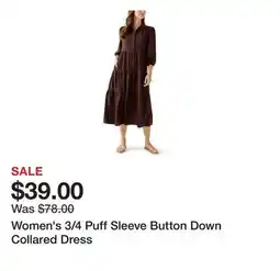 Belk Women's 3/4 Puff Sleeve Button Down Collared Dress offer