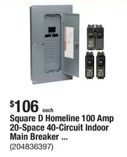 The Home Depot Square D Homeline 100 Amp 20-Space 40-Circuit Indoor Main Breaker offer