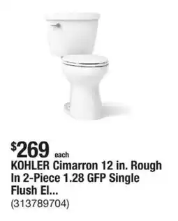 The Home Depot Kohler cimarron 12 in. rough in 2-piece 1.28 gfp single flush offer