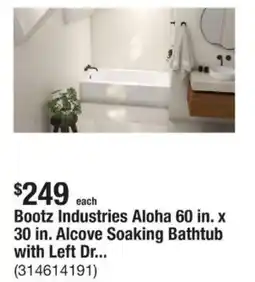 The Home Depot Bootz Industries Aloha 60 in. x 30 in. Alcove Soaking Bathtub offer