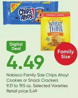 Stater Bros Nabisco Family Size Chips Ahoy! Cookies or Snack Crackers offer