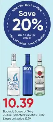 Stater Bros Bacardi, Sauza or Skyy offer