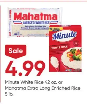 Stater Bros Minute White Rice 42 oz. or Mahatma Extra Long Enriched Rice 5 lb offer