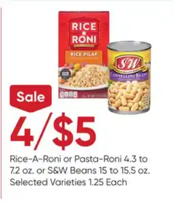 Stater Bros Rice-A-Roni or Pasta-Roni 4.3 to 7.2 oz. or S & W Beans 15 to 15.5 oz offer