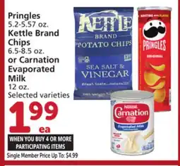 Albertsons Pringles 5.2-5.57 oz. Kettle Brand Chips 6.5-8.5 oz. or Carnation Evaporated Milk 12 oz offer