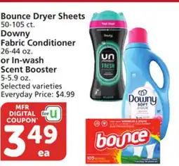 Albertsons Bounce Dryer Sheets 50-105 ct., Downy Fabric Conditioner 26-44 oz. or In-wash Scent Booster 5-5.9 oz offer