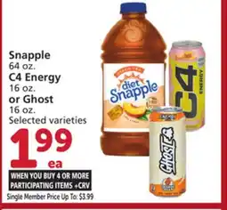 Albertsons Snapple 64 oz. C4 Energy 16 oz. or Ghost 16 oz offer