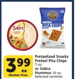 Albertsons Pretzelized Snacks Pretzel Pita Chips 7 oz. or Sabra Hummus 10 oz offer