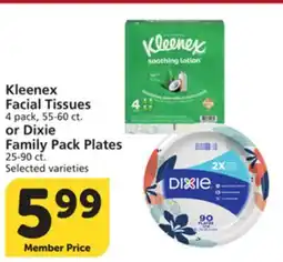 Albertsons Kleenex Facial Tissues 4 pack, 55-60 ct. or Dixie Family Pack Plates 25-90 ct offer