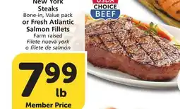 Albertsons New York Steaks Bone-in, Value pack or Fresh Atlantic Salmon Fillets Farm raised offer