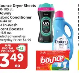 Vons Bounce Dryer Sheets 50-105 ct. Downy Fabric Conditioner 26-44 oz. or In-wash Scent Booster 5-5.9 oz offer