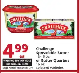 Vons Challenge Spreadable Butter 13-15 oz. or Butter Quarters 16 oz offer