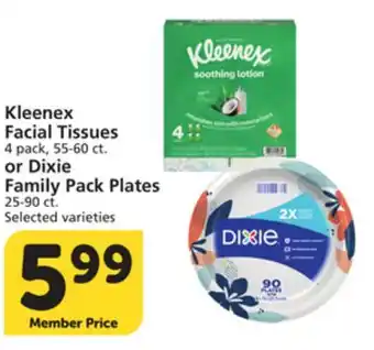 Vons Kleenex Facial Tissues 4 pack, 55-60 ct. or Dixie Family Pack Plates 25-90 ct offer