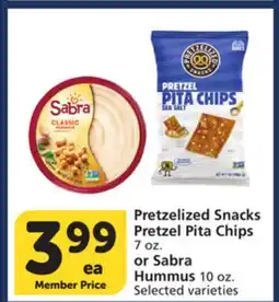 Vons Pretzelized Snacks Pretzel Pita Chips 7 oz. or Sabra Hummus 10 oz offer