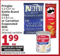 Vons Pringles 5.2-5.57 oz. Kettle Brand Chips 6.5-8.5 oz. or Carnation Evaporated Milk 12 oz offer