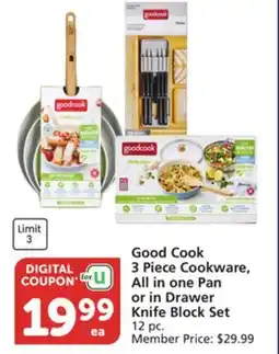 Vons Good Cook 3 Piece Cookware, All in one Pan or in Drawer Knife Block Set offer