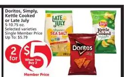 Vons Doritos, Simply, Kettle Cooked or Late July offer