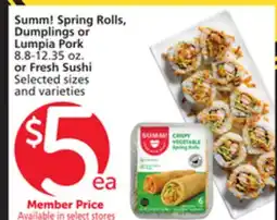Vons Summ! Spring Rolls, Dumplings or Lumpia Pork 8.8-12.35 oz. or Fresh Sushi offer