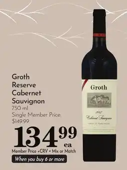 Pavilions Groth Reserve Cabernet Sauvignon offer
