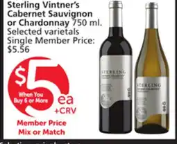 Vons Sterling Vintner's Cabernet Sauvignon or Chardonnay offer