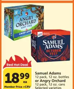 Vons Samuel Adams 12 pack, 12 oz. bottles or Angry Orchard 12 pack, 12 oz. cans offer