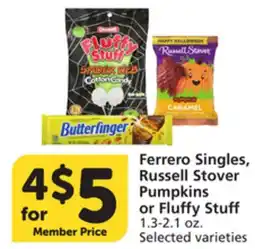 Pavilions Ferrero Singles, Russell Stover Pumpkins or Fluffy Stuff offer