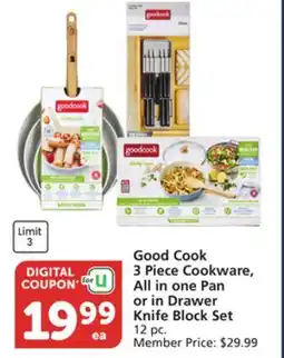 Pavilions Good Cook 3 Piece Cookware, All in one Pan or in Drawer Knife Block Set offer