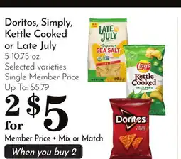 Pavilions Doritos, Simply, Kettle Cooked or Late July offer