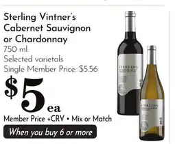 Pavilions Sterling Vintner's Cabernet Sauvignon or Chardonnay offer