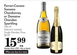 Pavilions Ferrari-Carano Sonoma Chardonnay or Domaine Chandon Sparkling offer