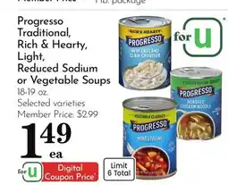Pavilions Progresso Traditional, Rich & Hearty, Light, Reduced Sodium or Vegetable Soups offer