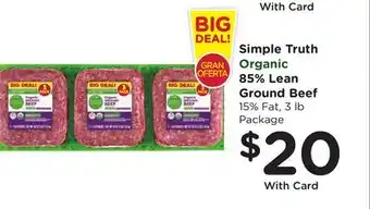 Ralphs Simple Truth Organic 85% Lean Ground Beef offer