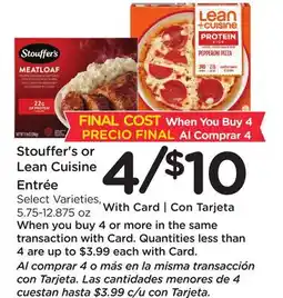 Ralphs Stouffer's or Lean Cuisine Entrée cantidades menores de 4 hasta offer