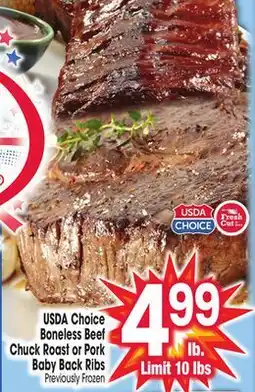 Jewel-Osco USDA Choice Boneless Beef Chuck Roast or Pork Baby Back Ribs offer