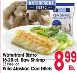 Jewel-Osco Waterfront Bistro 16-20 ct. Raw Shrimp EZ Peel or Wild Alaskan Cod Fillets offer